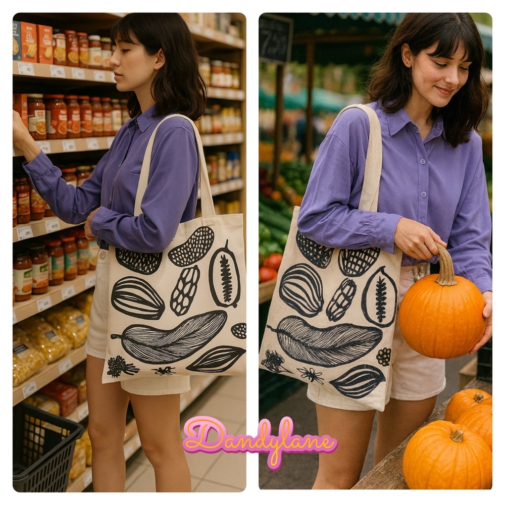 Canvas Plant and Vegetable Shopping shoulder Tote